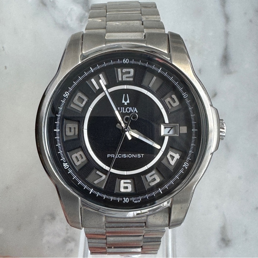 Bulova Precisionist 96B129 Mens Watch 46mm High Frequency Smooth Sweep Date